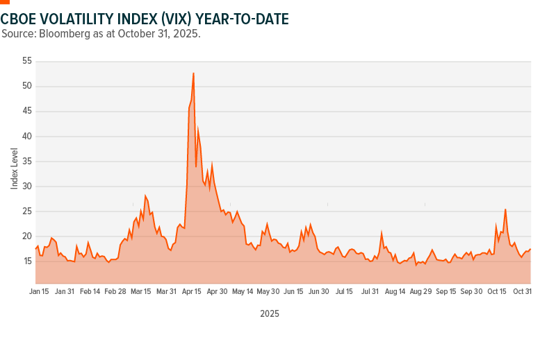 Chart shows CBOE Volatility Index for 2025 as at October 31, 2025